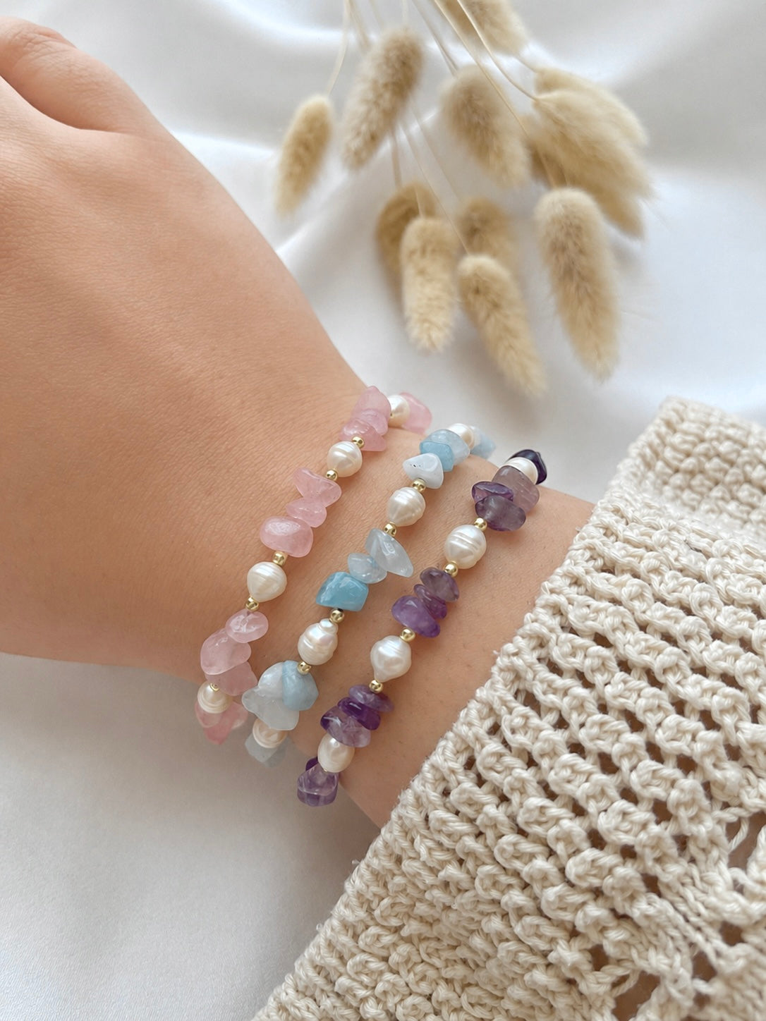 Naturstein Armbänder mit Süßwasserperlen