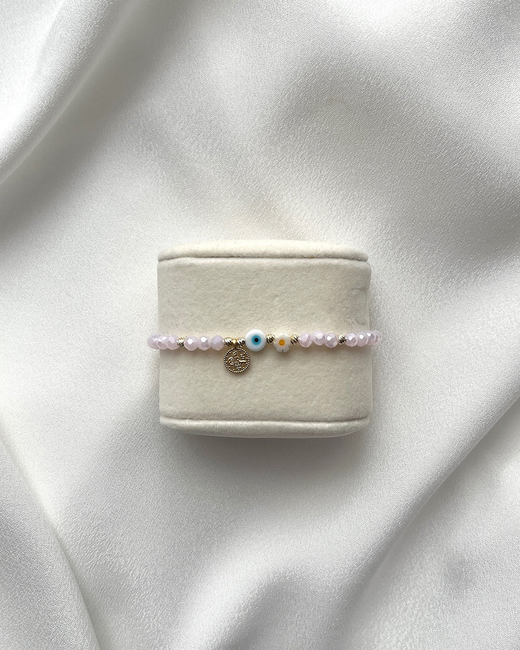 Perlenarmband aus rosanen Perlen, Nazar, Blume & Taler