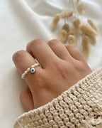 Süßwasserperlen-Ring mit Nazar-Charm