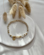 Perlenarmband Perlmutt-Clover & goldener Taler