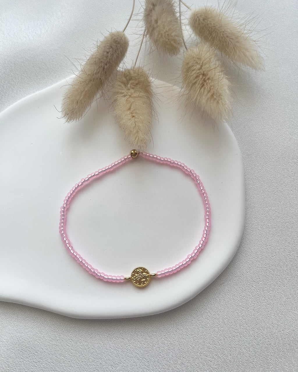 Perlenarmband in Rosa oder Koralle + goldenen Taler
