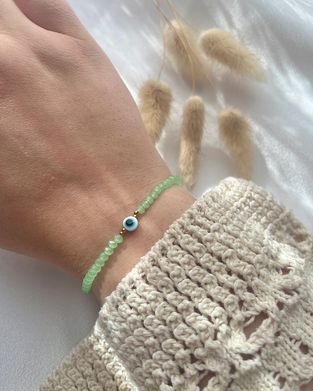 Perlenarmband in Grün & Nazar