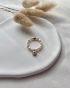 Süßwasserperlen-Ring mit Nazar-Charm