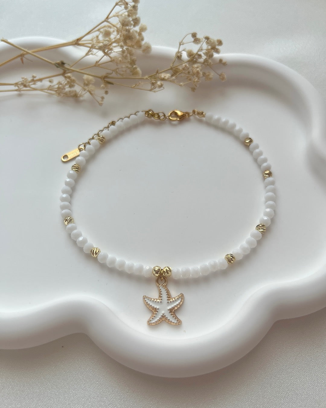 Fußkette in Weiß mit Seestern-Charm