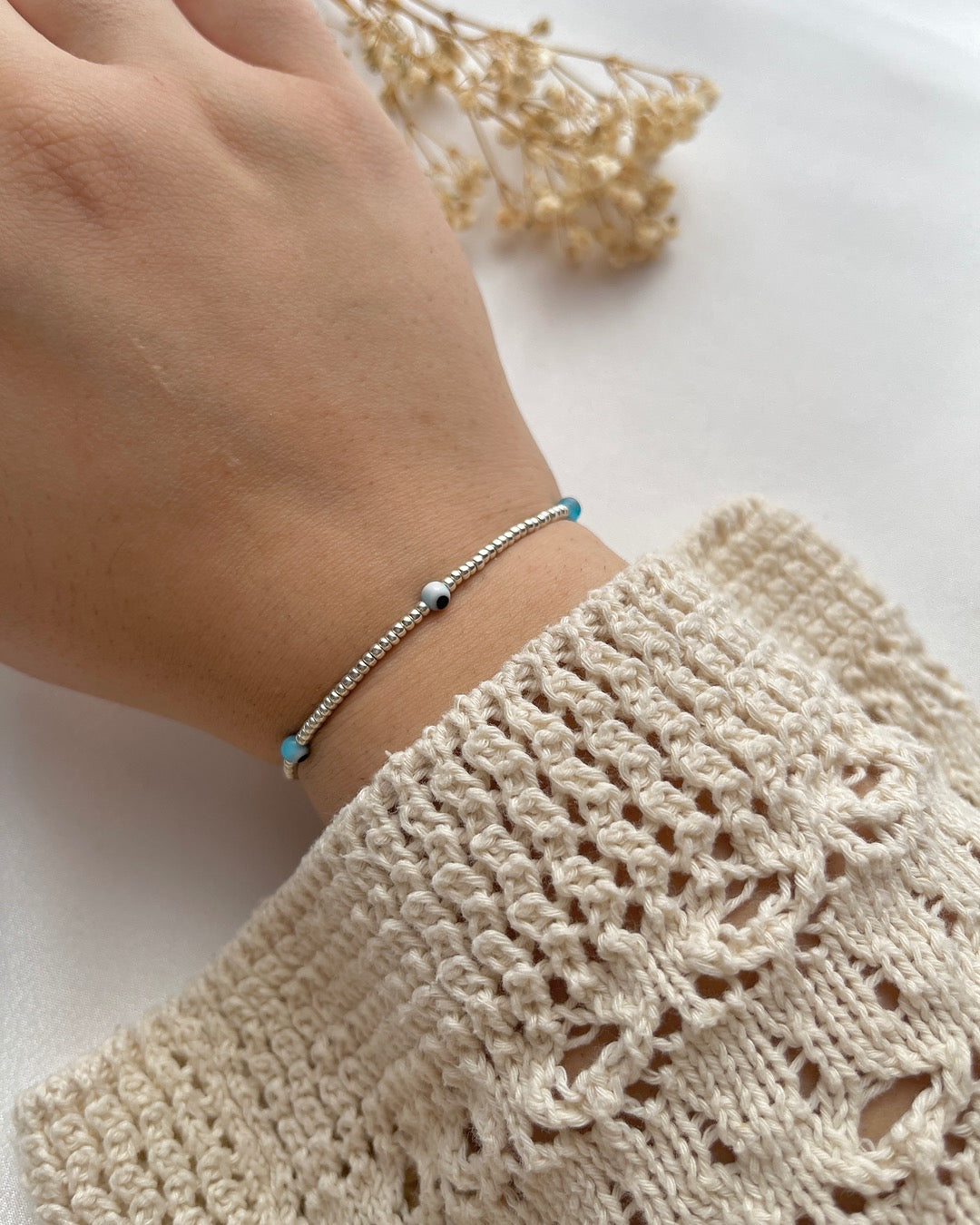 Perlenarmband in Silber mit Nazarperlen