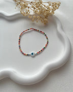 Perlenarmband in Bunt mit Nazarperle & silbernen Details