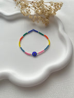 Perlenarmband in Bunt mit Nazar-Auge und Silber Details